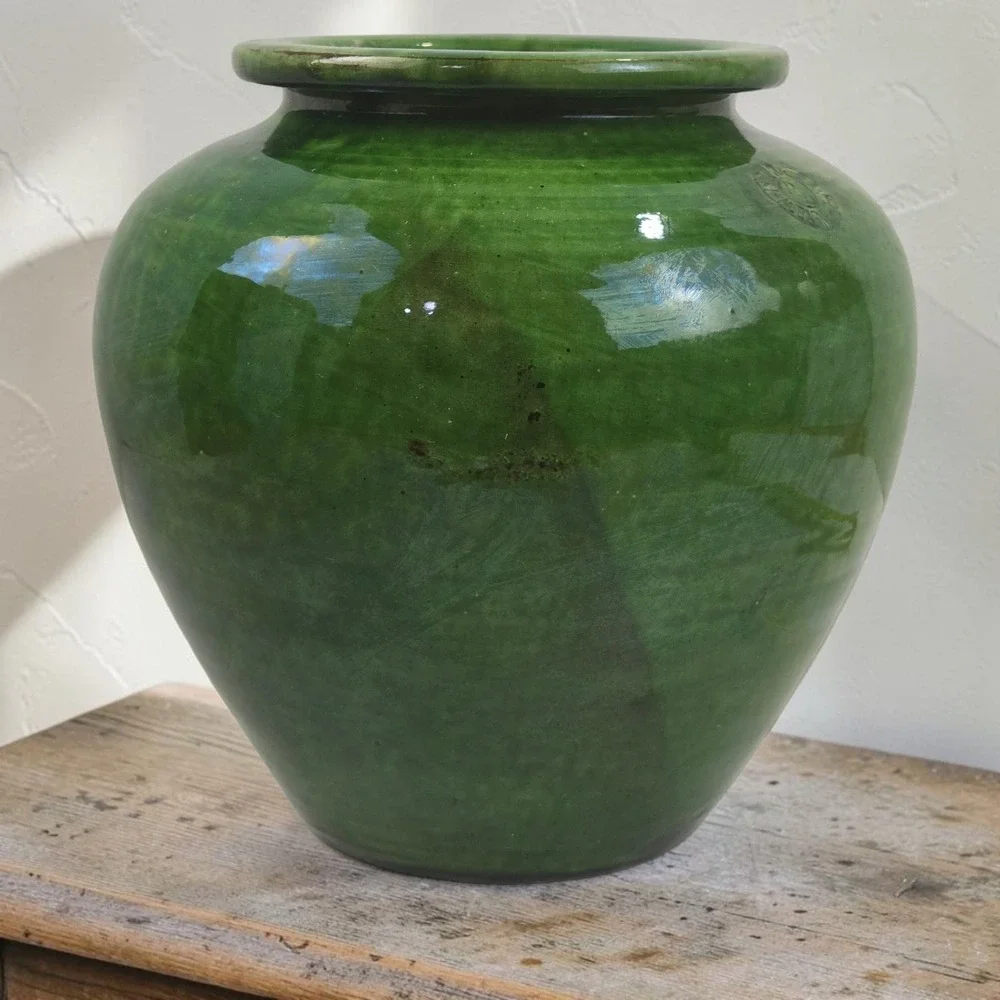 Signed Mid-Century Poterie Ravel Aubagne Green Glazed Terracotta 8